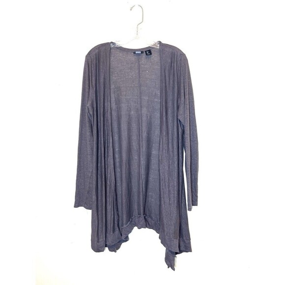 Tahari Linen‎ Brown Open Front Cardigan Large Minimalist Long Boho Women - Picture 1 of 9